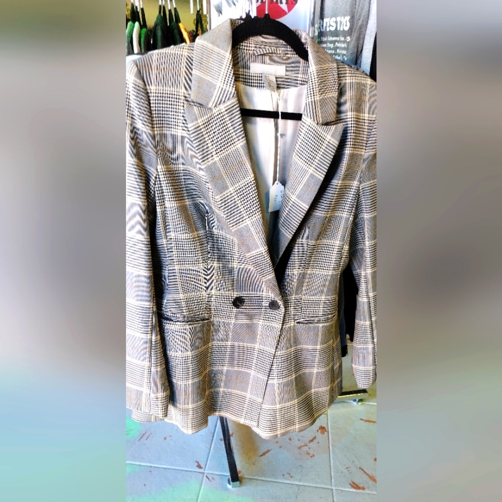 H&M size 10 plaid long blazer